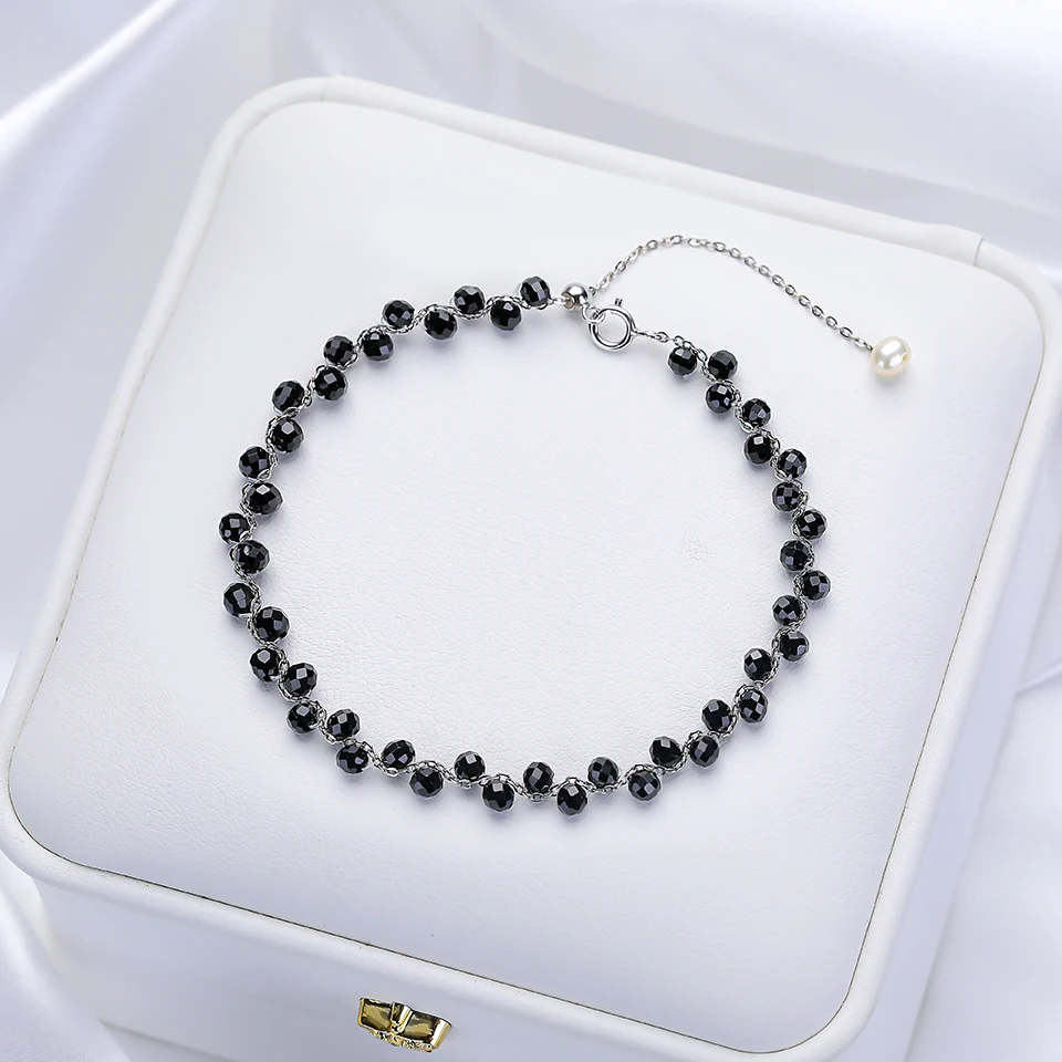 Lina Jw 3MM Natural Stone Black Spinel Bracelet on Hand for Women Jewelry Party /Wedding Luxury Gift Set Handwork
