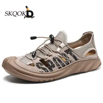 

SKQOKD 2020 New Fashion Summer Leisure Beach Men Shoes High Quality Leather Net splicing Sandals Men's Sandals Big Size 38-48