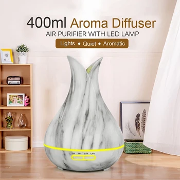 

400Ml Air Humidifier with Remote Control Marbled Grain Aroma Oil Diffuser Air Purifier 7 Colors Options Lamp for Home1 EU Plug