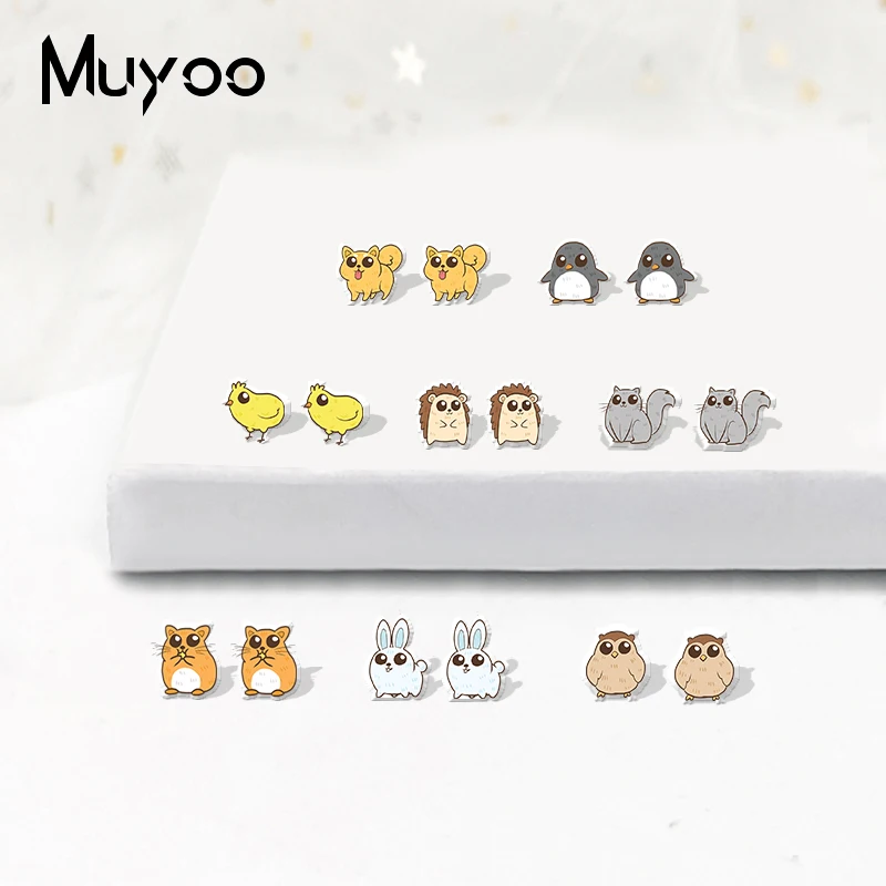 

New Cute Critters Animals Acrylic Earrings Rabbit Owl Penguin Hedgehog Sweet Animal Shrinky Dinks Earrings Jewelry Epoxy