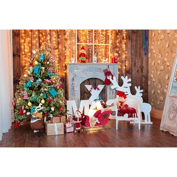 

7x5ft Photography Backdrop Christmas Tree Bells Gifts Lights X Mas Background Vinly Cloth Wall Decor Baby Birthday Party