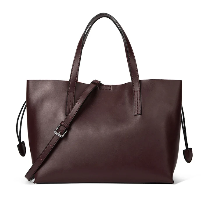 Женская сумка из натуральной кожи, Повседневная Большая вместительная сумка-тоут, простая кожаная женская сумка на плечо, Женская сумочка - Color: Wine red
