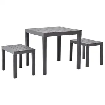 

3pcs Garden Table with 2 Benches Brown Weather Resistant Outdoor Table for Garden Patio Balcony Garden Furniture Nodic Style