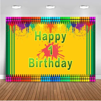 

Happy Birthday Backdrop for Photography 1st Theme Party Background for Photo Studio Pencil Art Painting Design Backdrops Props