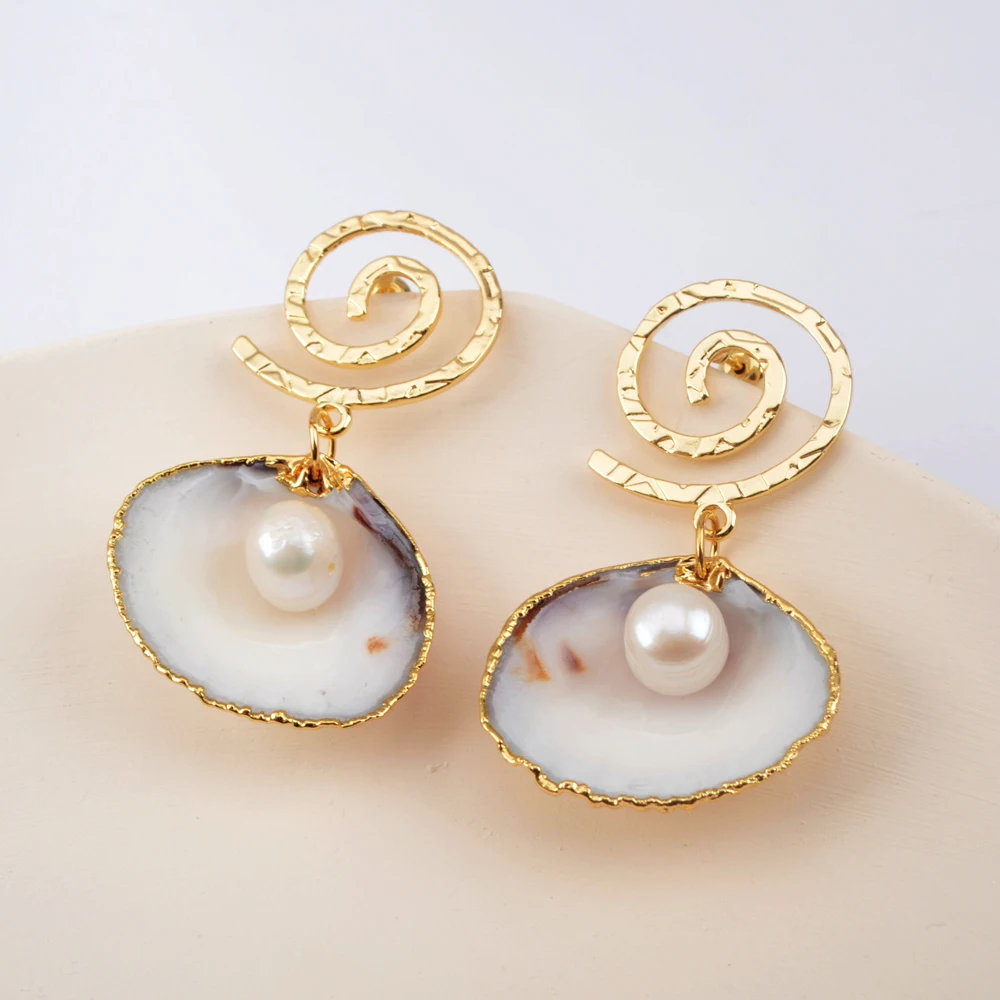 

BOROSA 5/10Pairs Fashion Natural Conch Pearl Earrings Handcrafted Gold Shell Pearl Drop Earrings for Women Jewelry Gifts HD0194