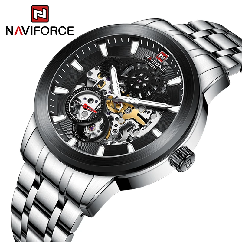 

NAVIFORCE Men's Luxury Full Stainless Steel Watches Automatic Mechanical Wrist Watch Fashion Sport Waterproof Clock Reloj Hombre