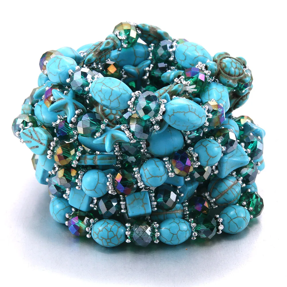 

10Pcs Mixed Green Stone Crystal Bracelet Women Fashion Glamour Beaded Resin Butterfly Pearl Bangle Luxury Jewelry Free Shipping