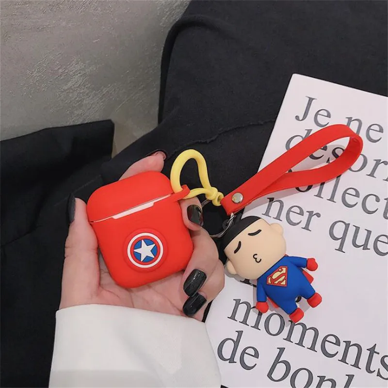 Marvel пленка Bluetooth шкаф для хранения гарнитуры Железный человек Спайдермен, Супермен, Бэтмен Капитан Америка Airpods зарядная коробка силиконовый чехол - Цвет: Captain America - 2