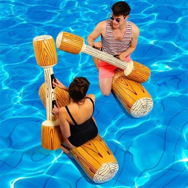D7WF Battle Log Rafts Summer Swimming Pool Paly Set for Kids/Friends/Family Play with Ride on Realistic Log Rafts 2