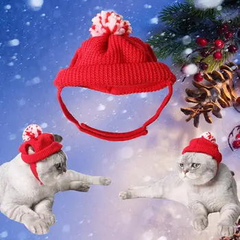 

2020 New Pet Cat Dog Puppy Hat Headband Christmas Clothes Costumes Gift New Year Santa Red Pet Winter Woolen Hat Decor