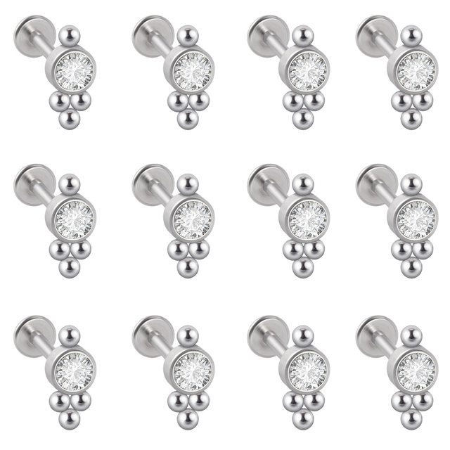 G23 Titanium&Steel 16G Cz Labret Lip Ring Crystal Cluster Ear Cartilage Tragus Helix Earrings Piercing Screw Fit Top 16g