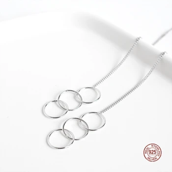 LKO New Geometry Circle Tassel Pendant Ear Line Cute 925 Sterling Silver Fashion Female Dangle Earrings For Women Jewelry Gifts