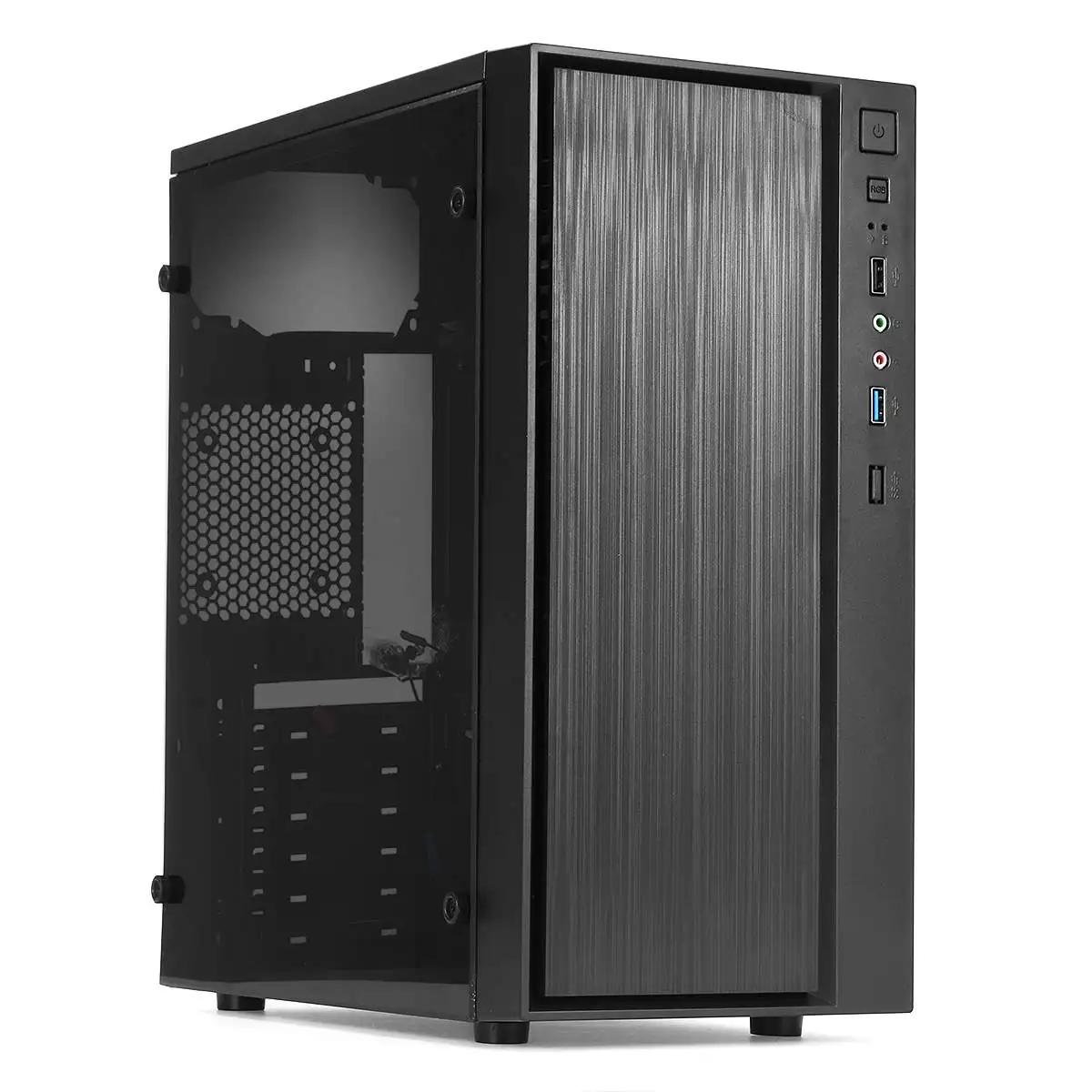 Black PC Case Full Side Ventilation Cooling Case USB3.0 with Light Bar 1 Fan Position Side Through Panel Mini Computer Case Black PC Case Full Side Ventilation Cooling Case USB3.0 with Light Bar 1 Fan Position Side Through Panel Mini Computer Case