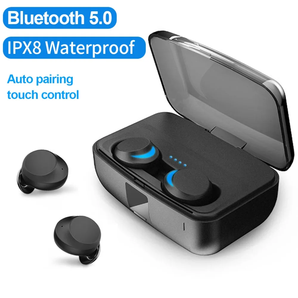 

TWS IPX8 Waterproof wireless earphone bluetooth5.0 Touch Control Headset mini in-ear earbuds Auto Pairing for iPhone XS max