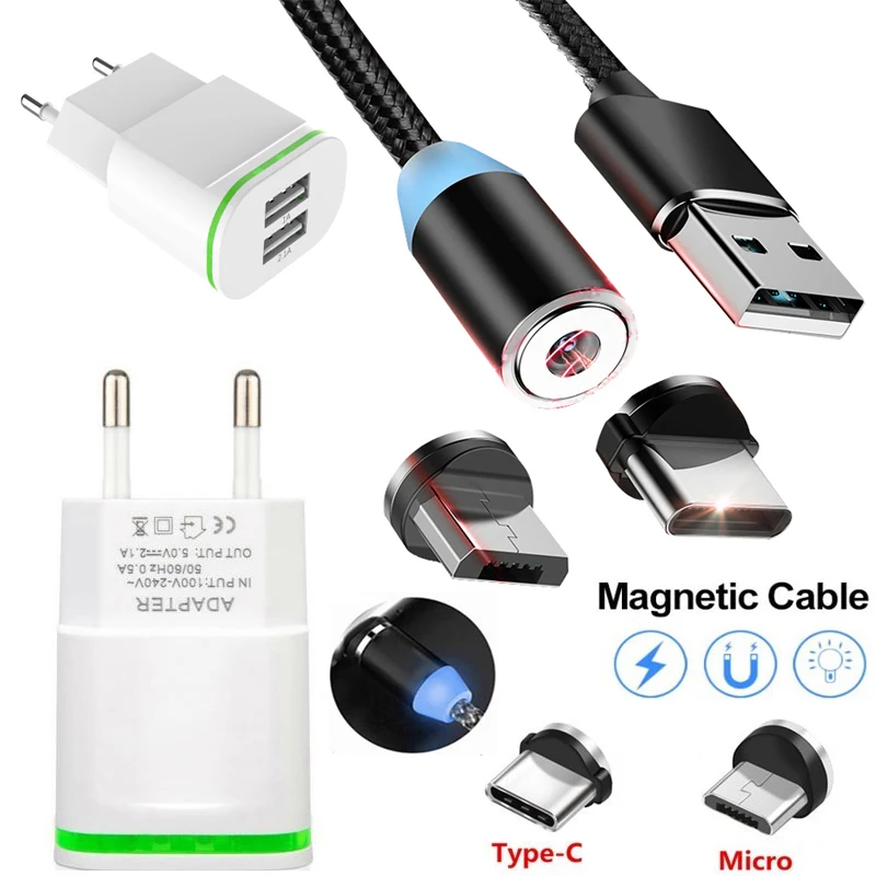 Магнитный зарядный кабель типа C Micro USB Для Huawei Y3 Y5 Y6 Y7 Y9 Prime P Smart Plus Mate 10 20 быстрая