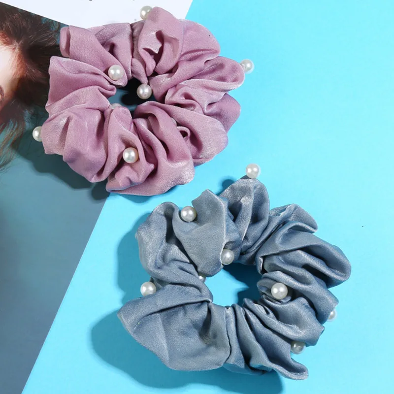 

Simulated Pearl Crunchy Hair Tie Accessories Women Fashion Elastic Hair Bands For Gilrs Solid Color Ponytail Holder Scrunchies