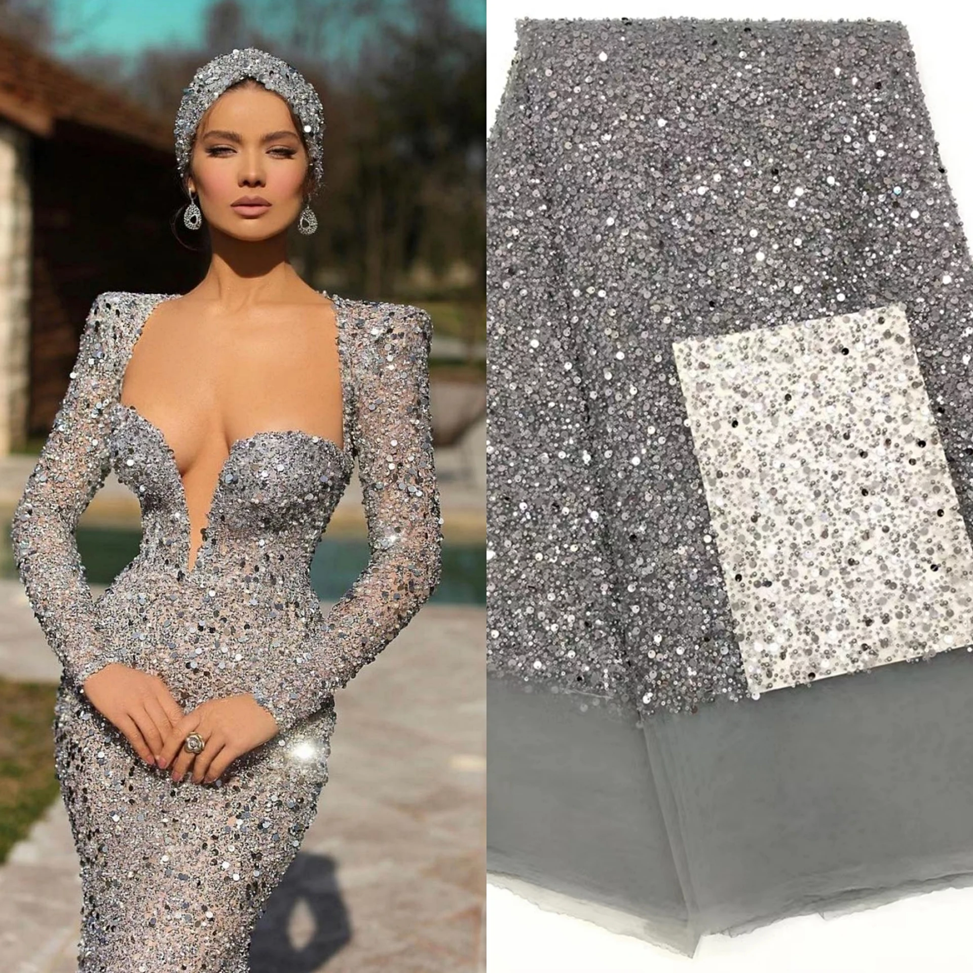 Дизайнерская кружевная ткань Haute Couture 22 цвета блестки кружево бисер жемчужная