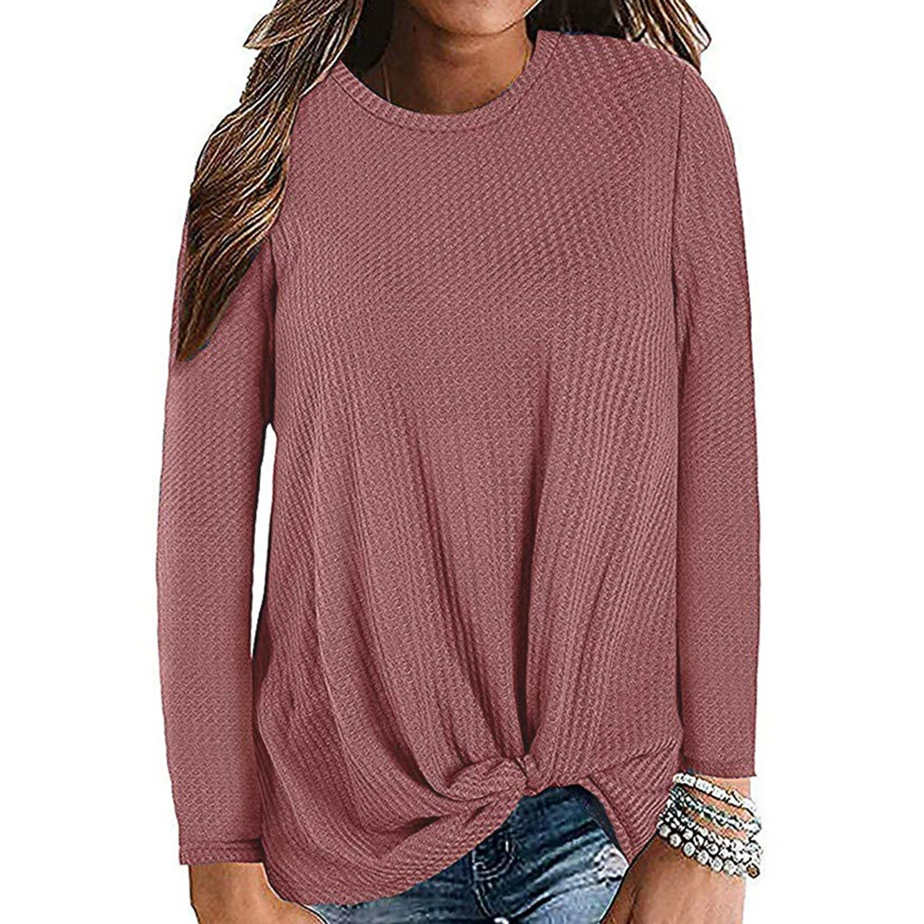 JAYCOSIN Chiffon Blouse Womens Casual Long Sleeve Autumn Knot Waffle Knit Tunic Blouse Cute Shirts Tops Winner Girl Lady 729
