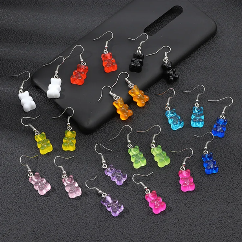 Candy Animal Gummy Bear Earrings Minimalism Cartoon Design Female Ear Hooks Jewelry Kids Gift