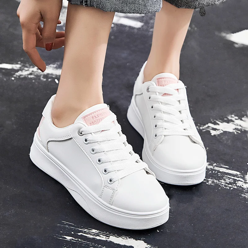 

2019 Spring Women Casual Shoes Platform White Sneakers Lace-Up Shoes Flats for Women Footwear Female Zapatos Mujer Buty Damskie