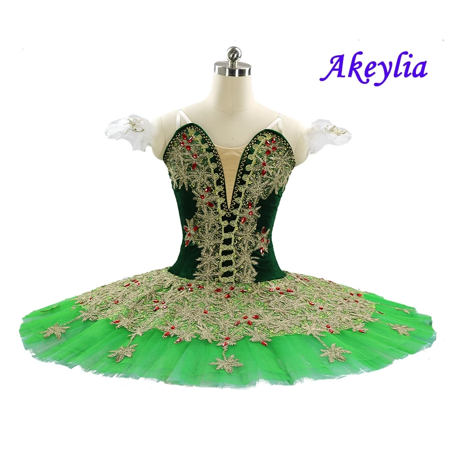 Adult Professional Ballet Tutu Green Gold Nutcracker Classical Ballet Tutus Performance Pancake Tutu Professional Ballet Costume