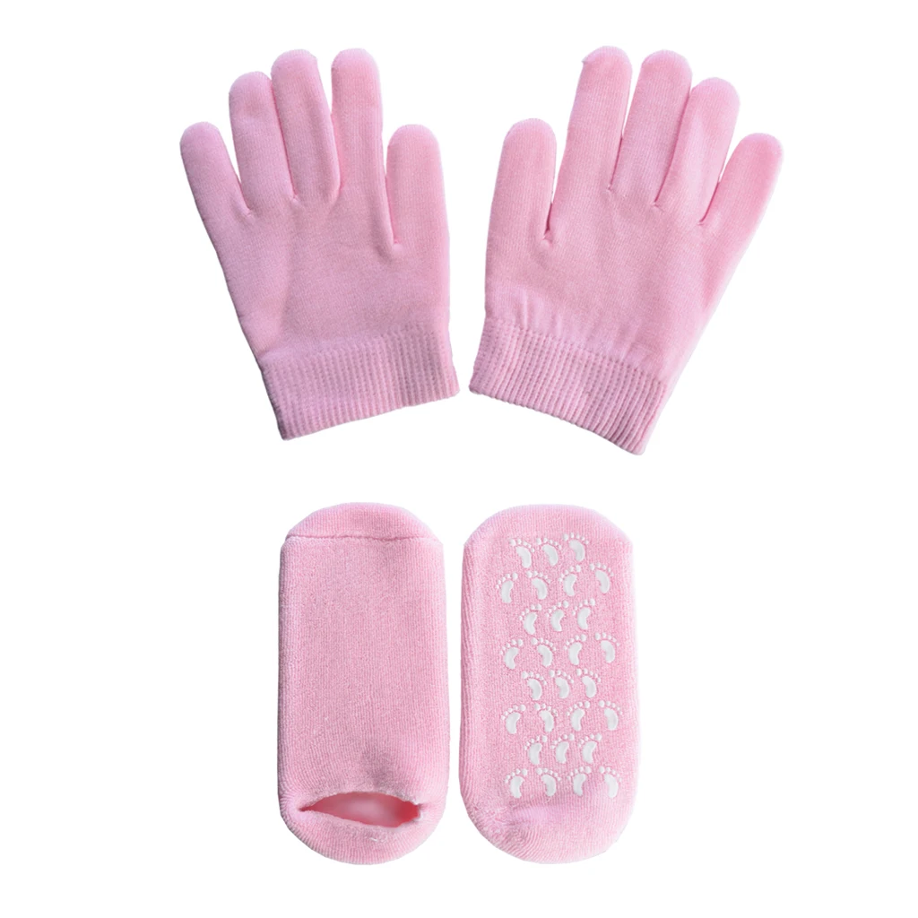 Anti-Slip Moisturizing Treatment SPA Gel Socks and Gloves Set Hands Foot Cracked Skin Care 