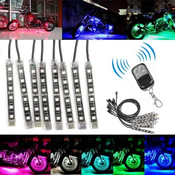 

8x Motorbikes Car LED Decorative Light Strips 5050LED RGB Wireless Remote Multicolor Neon Glow Flashing Light