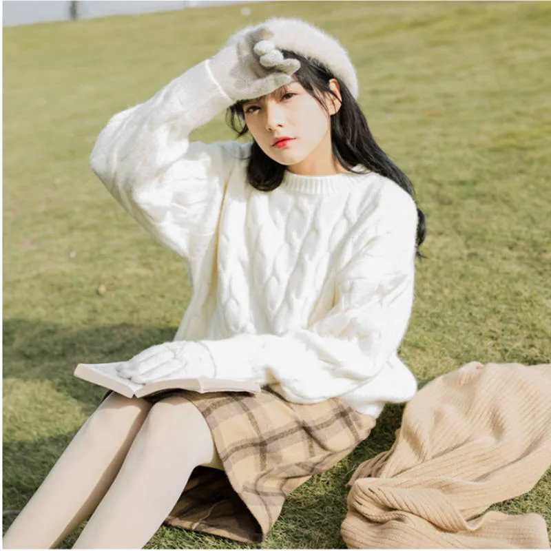 Sweater female head round neck short loose solid color knitted sweaters women autumn winter pullover sweater streetwears girl Sweater female head round neck short loose solid color knitted sweaters women autumn winter pullover sweater streetwears girl