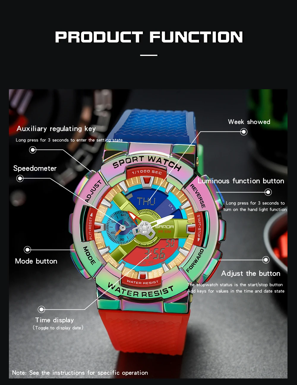 SANDA 2022 New Sports Men's Watches Top Brand Dual Display Watch 50M Waterproof Wristwatch for Male Clock Relogio Masculino 6082