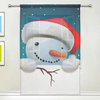 

2019 Snowman Tulle Curtains Merry Christmas Decor Kids Room Sheer Curtain Drapes Sheer Fabrics Cortinas for Living Room Bedroom