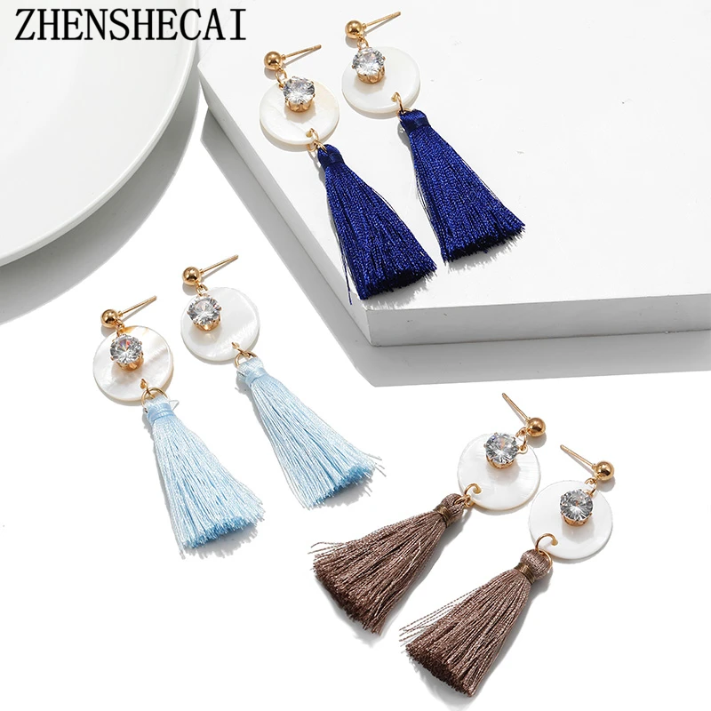 Женские винтажные этнические серьги подвески богемные из белого Красного Шелка