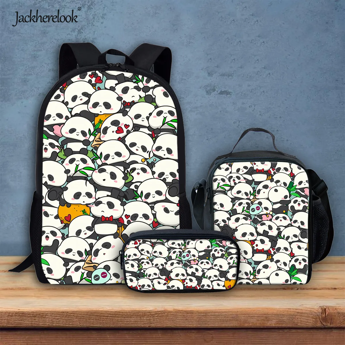 Jackherelook Cartoon Panda Satchel Schoolbag for Girls Durable Cute Kids Backpack Student Large Capacity School Bags 3pcs/Set