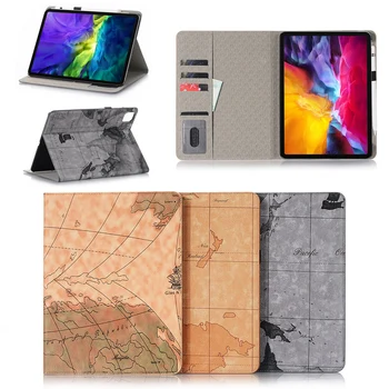 

World Map PU Leather Card Holder Case For Apple iPad Pro 12.9 inch 2018 / 2020, Smart Flip PC Tablet Cover Auto Sleep Wake