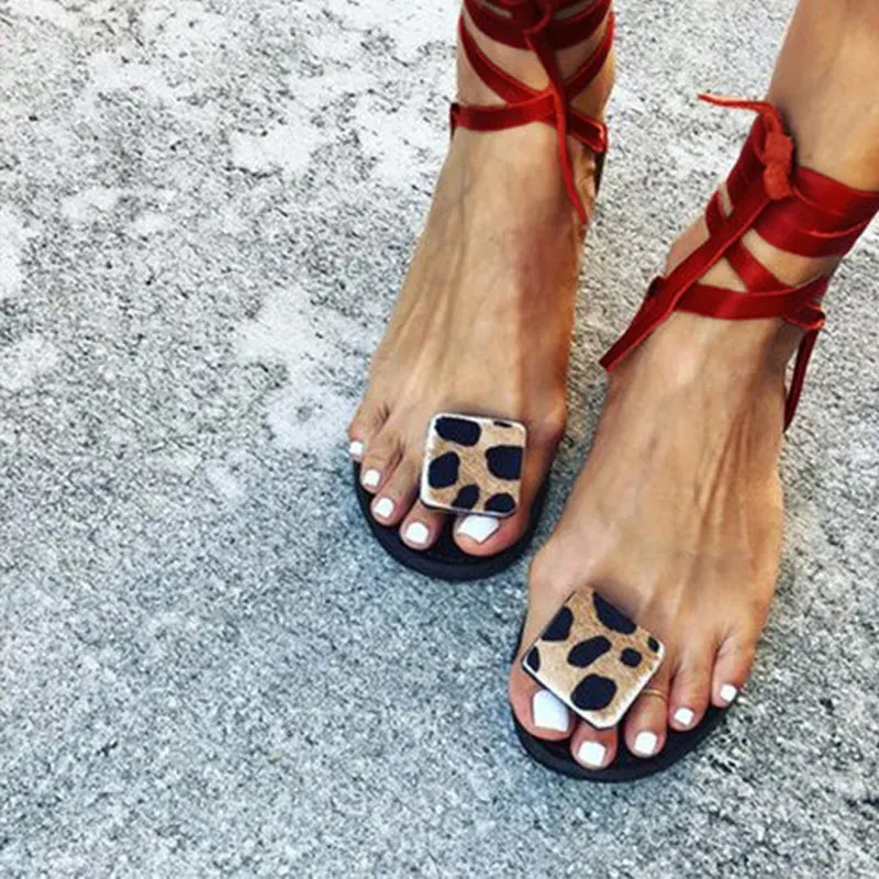 

Women Summer Clip Toe Leopard Beach Sandals Ladies Ankle Strap Flat Slippers Woman Fashion Casual Comfortable Female Shoes 2020