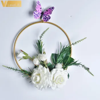 

Wrought Iron Geometric Wreaths Wall Hanging Flower Artificial Garland Rope Silk Decoration For Home Wedding Party Supplies