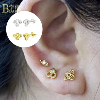 

BOAKO 925 Sterling Silver Bee Stud Earrings For Women Ins Piercing Cartilage Aretes Earings Luxury Jewelry Earring Pendientes