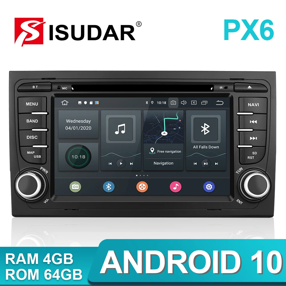 Isudar PX6 2 Din Android 10 автомобильный мультимедийный плеер GPS DVD для Audi/A4/S4 2002 2008 Automotivo
