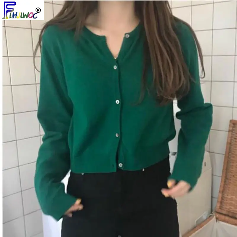 Green Простой и красивый свитер Корея Осень Зима милое короткое пальто вязанный Кардиган вязаный свитер кардиган зеленый 8306 - Цвет: Green