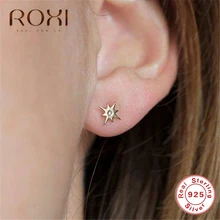 Серьги-гвоздики ROXI с изящными кристаллами в виде звезды для женщин, маленькие серьги, стразы, минималистичные ювелирные изделия, 925 пробы серебряные серьги