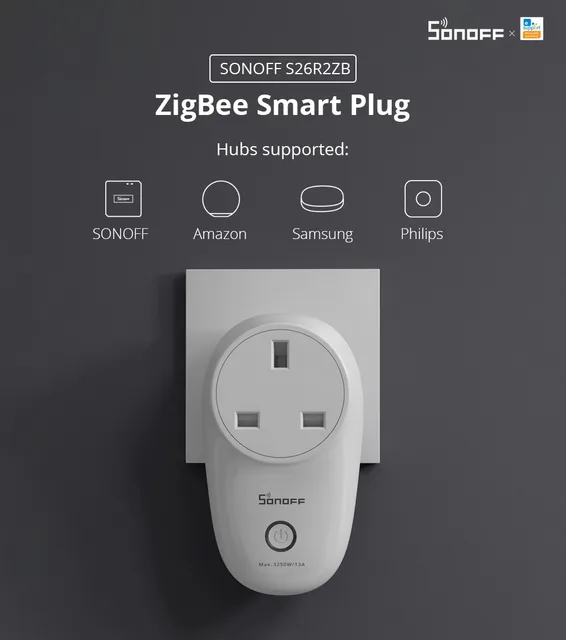 1-5PCS SONOFF S26R2ZB Zigbee Plug 16A EU Outlet Timer Switch Remote Control  Socket Work with ZigBee 3.0 Hub Zigbee2mqtt