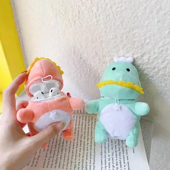 

Cute Cartoon Plush Dinosaur Earphone Case For Airpods 1/2 Wireless Bluetooth Headset Anti-fall Shell Protective Cover