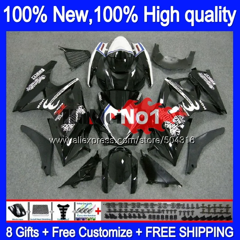 Корпус для SUZUKI GSXR1000 K7 GSX-R1000 GSXR 1000 22MC. 14 1000CC GSXR-1000 07 08 GSX R1000 2007 2008 07 08 Обтекатели черный глянец