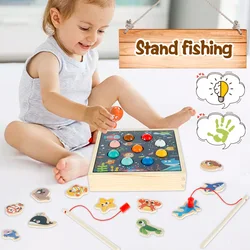 Madeira magnética fshing jogo dos desenhos animados vida marinha cognição vara de peixes brinquedos para crianças cedo educacional pai filho interativo