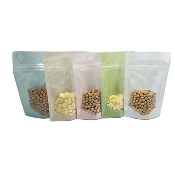 

50Pcs Colorful Clear Front Plastic Paper Stand Up Zip Lock Packaging Bag Doypack Dry Flower Beans Self Seal Zipper Packing Bags