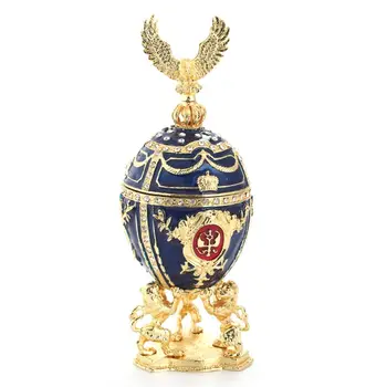 

Eagle Faberge-Egg Hand Painted Jewelry Trinket Box Gift for Easter Home Decor E15E