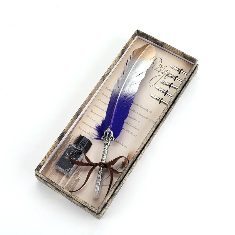 Style13 PS210 1Set Calligraphy Feather Dip with 5 Nib Gift Quill Pen Writing Ink Set Gift Box Wedding Fountain Pen Design New - Цвет: Style13