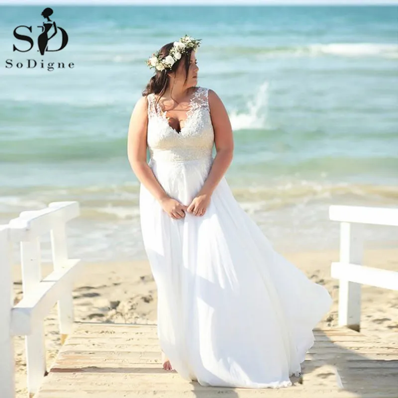 

Women Plus Size Chiffon Wedding Dresses Vestido de Noiva V Neck Beach Floor Length Bride Dress Wedding Gowns abito da sposa