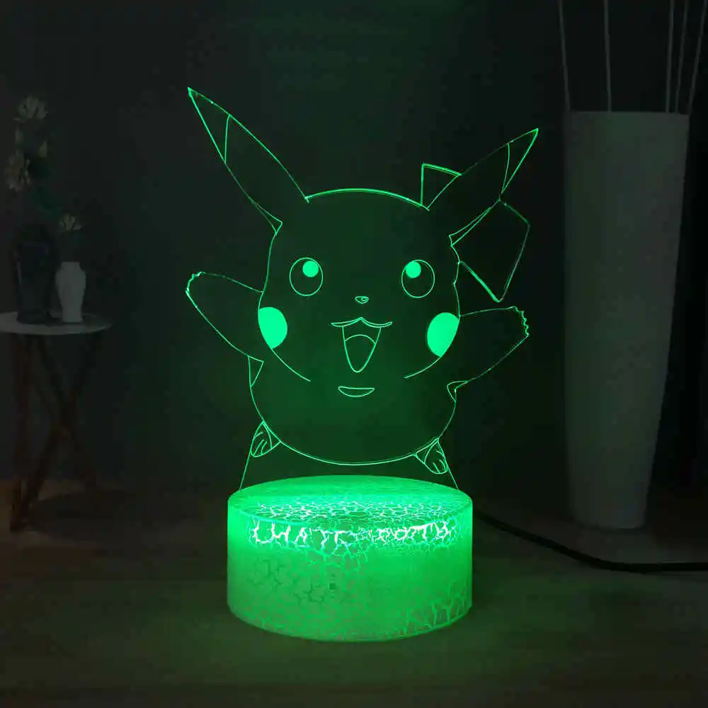 Прекрасный Пикачу 3D Визуальный ночной Светильник Pokemon Pet светодиодный Настольный