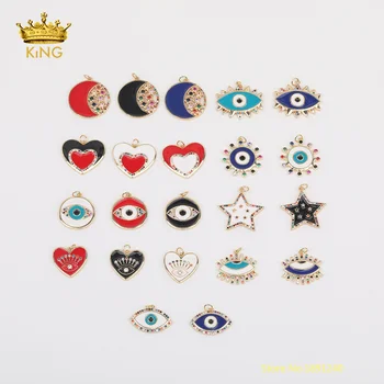 

5pcs Boho Style Enamel Pendant Jewelry,Hip-hop Enamel with Zircon Beads Charms CZ Chokers,Evil Eye Enamel Glass Craft Necklace