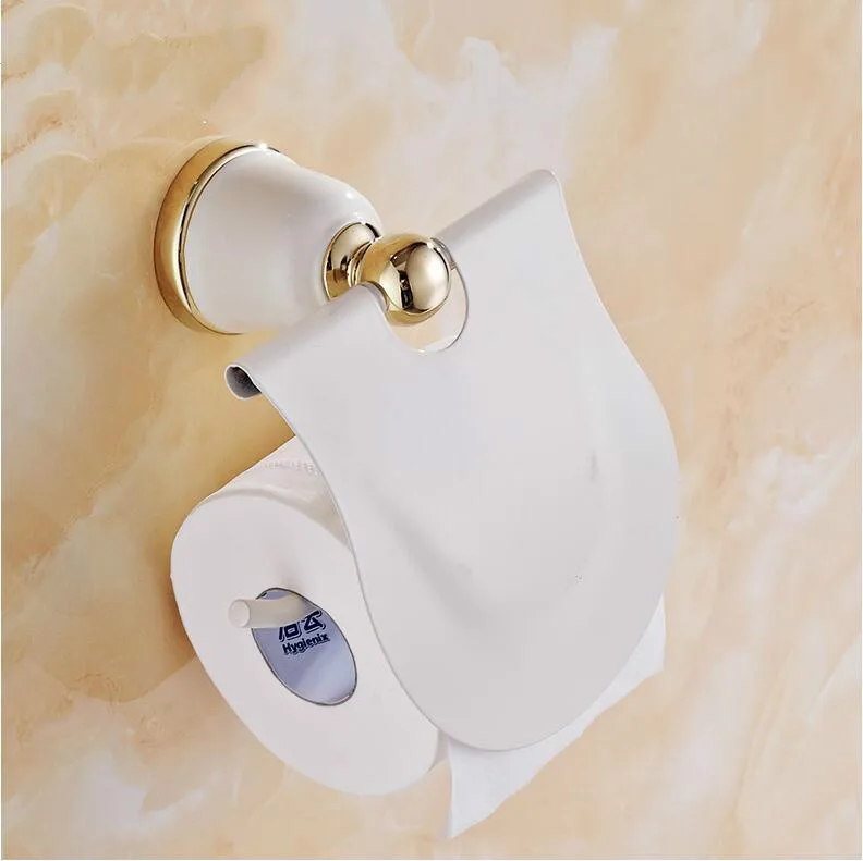 

European Style Grilled White Paint Gold Plated Toilet Paper Holder Copper Towel Rack Vintage Paper Roller Toilet Paper Box 1903A